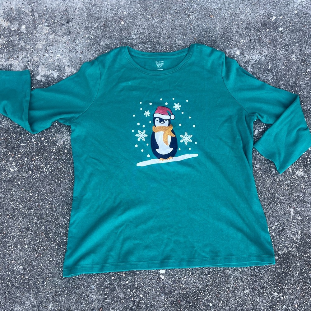 Green winter penguin long sleeve shirt..